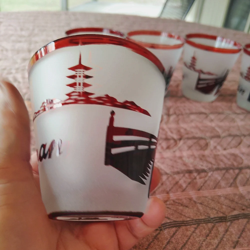 6 Noritake Frosted Ruby Red Old Fashioned Drinking Glasses Barware Japan Bar